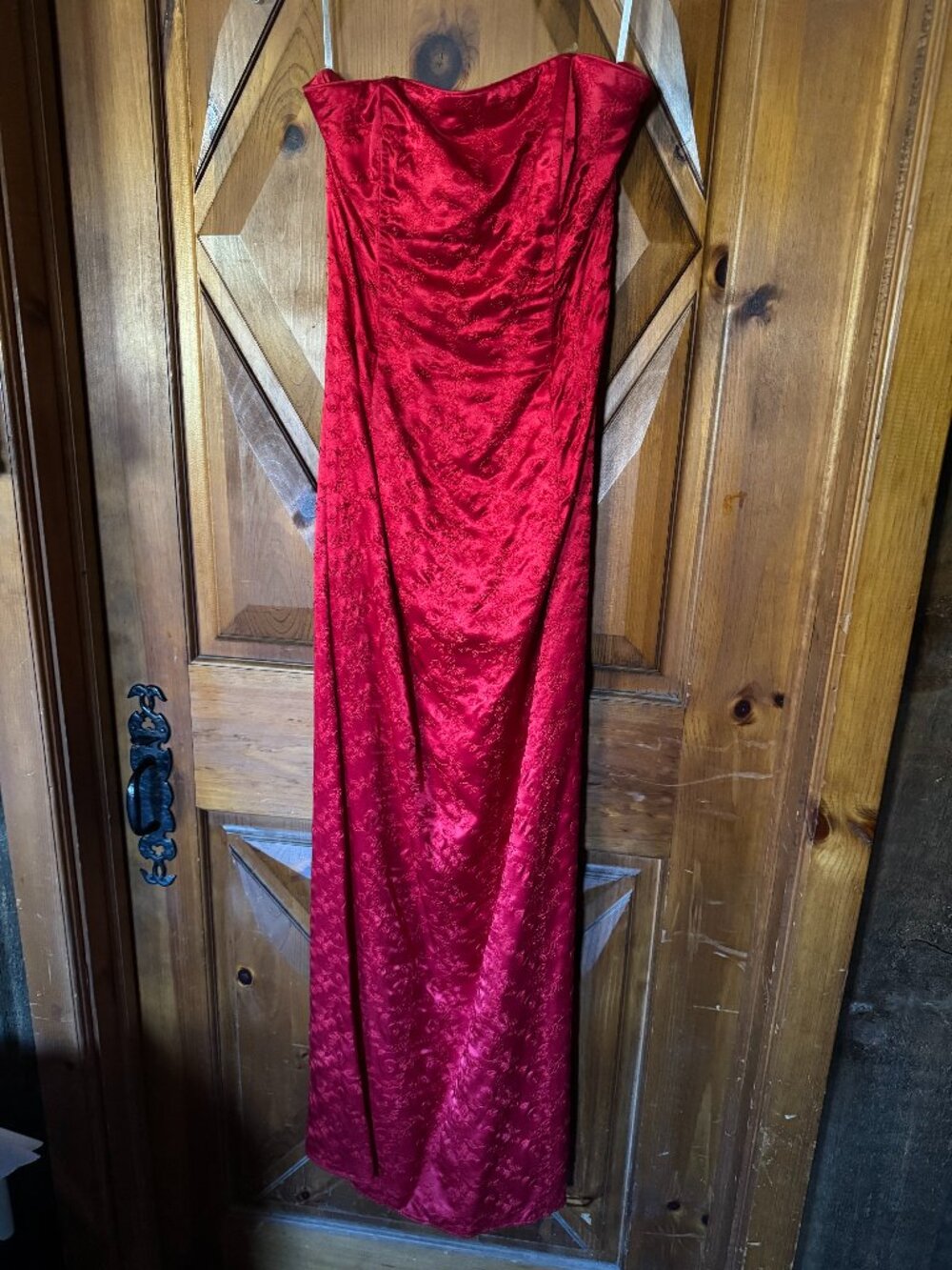 Vintage Y2K Jessica McClintock Red Jacquard Brocade Strapless Dress Size 2